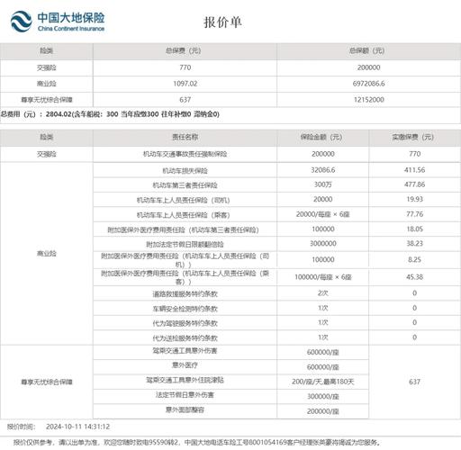 大地车险价格表／大地车险价格表最新